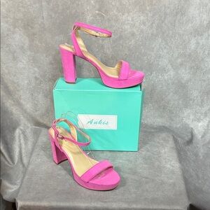 Ankis Hot Pink Suede Block Heel Ankle-Strap Sandals